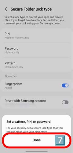 تایید قفل گذاری Secure Folder