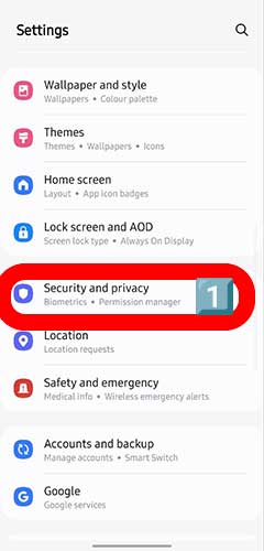 ورود به تنظیمات security and privacy