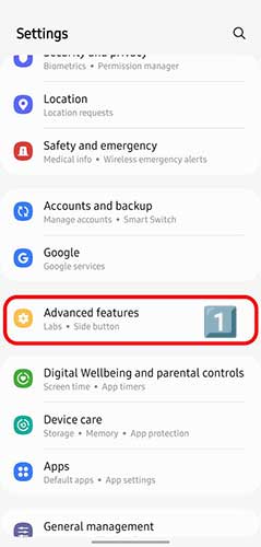 پیمایش به ویژگی‌های پیشرفته برای استفاده از قابلیت Dual Messenger گوشی سامسونگ